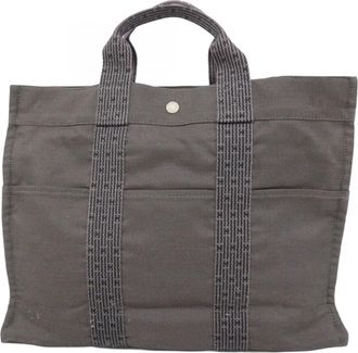 Herm&egrave;s Gray Canvas Tote Bag (Pre-Owned)