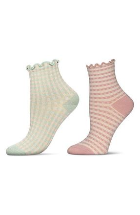 MeMoi Gingham Assorted 2-Pack Ankle Socks in Blush-Taupe at Nordstrom, Size 9