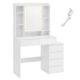 Vasagle Vasagle Kailyn Collezione - Toeletta Con Luci Led A Luminosit&agrave;regolabile, Tavolo Da Trucco Con Specchio, Scomparti Aperti, Ripiani Regolabili, Postazi