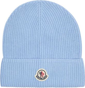 Moncler Logo Ribbed Cotton Beanie - Light Blue - One Size
