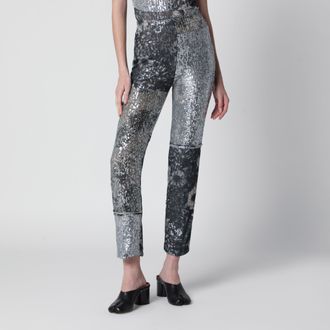 Maison Margiela Patchwork trousers with floral sequins, multicolor