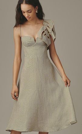 Farm Rio Monstera 3D A-Line Linen Midi Dress