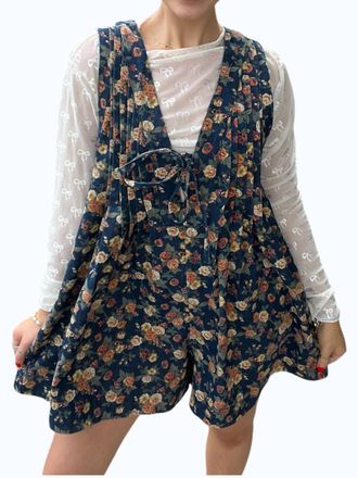 Bibi Washed Floral Denim Romper In Blue