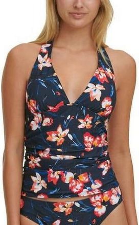 Tommy Hilfiger Water Iris Floral Print Tankini Swim Top In Navy