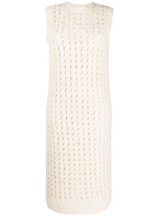 PESERICO open-knit sleeveless midi dress - women - Wool/Alpaca/Polyamide/Polyester - 46 - Neutrals