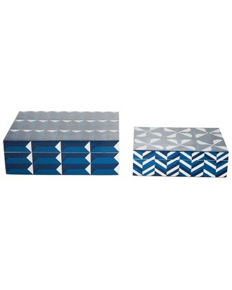 Tozai Home Home Set Of 2 Covered Boxes With Inlaid Geometric Design