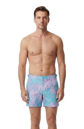 Lords of Harlech Monstera Floral Mens Tailored Swim Short in Monstera Floral Teal at Nordstrom, Size 38