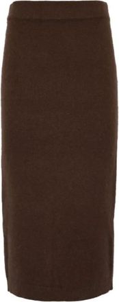 Twinset Geribbelde Gebreide Midi Rok - Dames - Midirokken - Bruin - S - Wol - Rokken