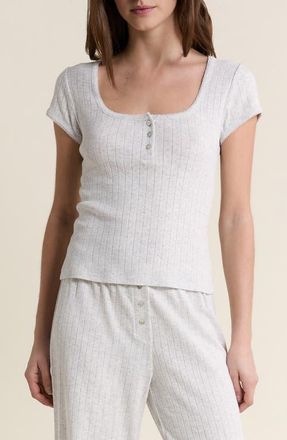 Etam Katell Pointelle Cotton Pajama Top in Grey at Nordstrom, Size X-Small
