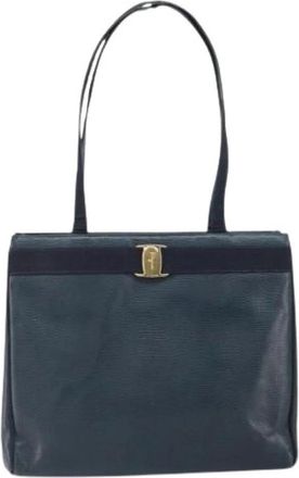 Ferragamo Pre-owned Leather Schoudertas - Dames - Vintage Shopper - Blauw - ONE Size - Leer - Vintage