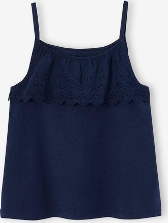 Vertbaudet M&auml;dchen Top mit Volants aus Lochspitze marine