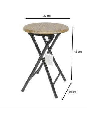 Trade Shop Trade Shop - Taburete Mesa Asiento Plegable Madera Oscura Metal Negro 45 X 30 Cm