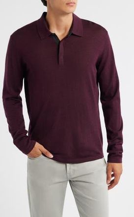 Robert Barakett Thomas Merino Wool Long Sleeve Polo in Bordeaux at Nordstrom Rack, Size Small