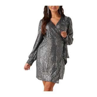 Colourful rebel Kleedjes, Dames, Grijs, L, Pailletten, Pailletten Wikkeljurk voor Glamoureuze Avonden