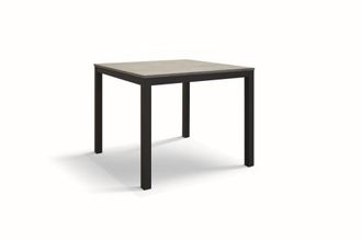 Konte Design Mesa de madera con acabado gris, marco de metal en antracita 80x80