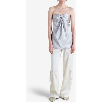 Marina Moscone Crinkled Satin Cargo Trouser in Ivory at Nordstrom, Size 10