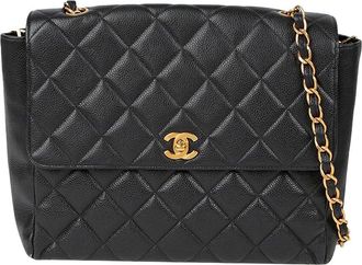 Chanel Black Caviar Leather CC Logo Flap Chain Crossbody