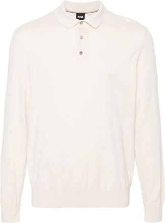 BOSS long-sleeve organic cotton polo shirt - men - Organic Cotton - M - Neutrals