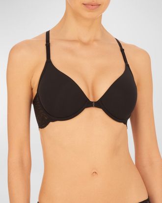 Natori Lush Lace-Back Front-Closure Contour Bra