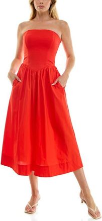 Socialite Mixed Media Strapless Midi Dress in Red at Nordstrom, Size X-Small