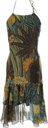 Max Mara Printed Halter Midi Dress in Green Silk