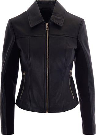 Liu Jo Slim-Fit Genuine Lamb Leather Jacket with Classic Collar and Zipper Closure