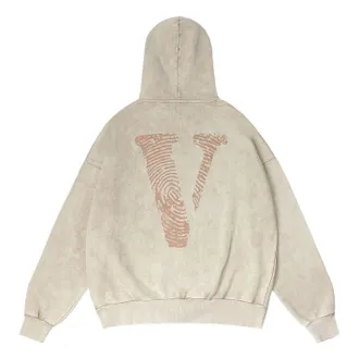Vlone Finger Print Logo Hoodie Beige Red VLHD24004-BE