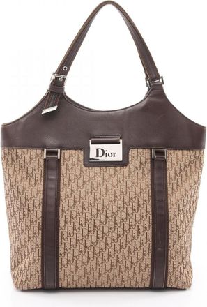Dior Beige Brown Canvas Leather Handbag Tote Bag (Pre-Owned)
