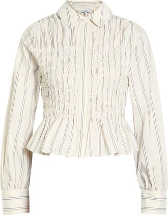 Rails Bradshaw Smocked Cotton-poplin Shirt - White - S (UK8-10 / S)