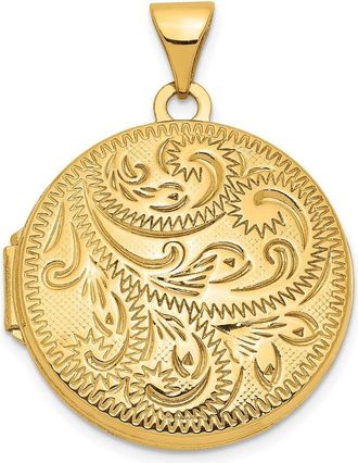 Diamond2Deal 14k Yellow Gold 20mm Round Scroll H Engraved Locket Pendant
