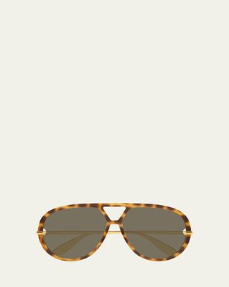Bottega Veneta 63mm Acetate & Metal Aviator Sunglasses