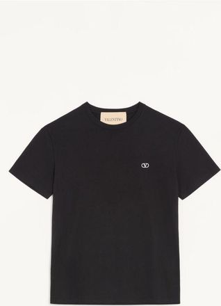 Valentino Valentino Cotton T-Shirt with VLogo Embroidery Man BLACK 3XL