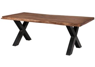 Massivmoebel24 Freeform 5 Tavolo Da Pranzo In Legno Di Sheesham - Verniciato Grigio / Gambe In Ferro X Antracite Lucido 240x100