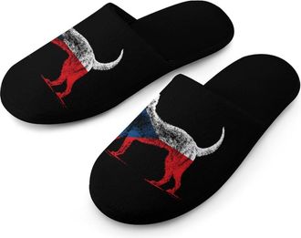 Generic Czech Flag Wolfhound Dog Warm Mens Slippers Slip On Soft Fleece House Shoes Winter Indoor Outdoor