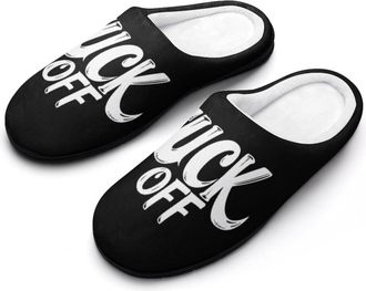 Generic Fuck1 Off Mens House Slippers Memory Foam Washable Cotton Slip on Home Shoes