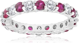 Pompeii3 2 ct Ruby & Diamond Eternity Ring 14K White Gold Womens Stackable Wedding Band Size Selectable