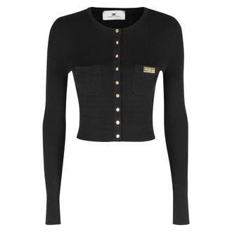 Elisabetta Franchi Cardigans, female, Black, Size: XS Knitted Cardigan with Micro Braids