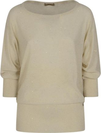 Herno Maglia con micro paillettes - Dames - Ronde hals truien - Beige - S - Polyester - Truien & Vesten