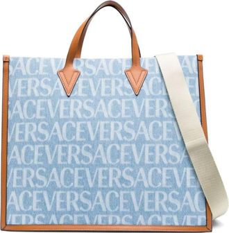 Versace Blauwe Logo Print Tote Tas - Heren - Handtassen - Blauw - ONE Size - Tassen