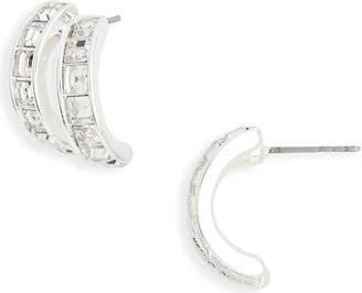 Nordstrom Rack Crystal Double Huggie Hoop Earrings in Clear- Silver at Nordstrom Rack