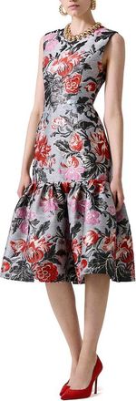 Carolina Herrera Crewneck Linen-Blend Midi Dress