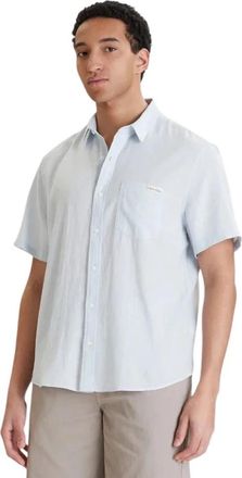Calvin Klein Linnen en katoenen shirt met korte mouwen - Heren - Korte mouwen Overhemden - Blauw - S - Katoen - Overhemden