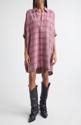 R13 Plaid Oversize Boxy Cotton Flannel Shirtdress in Muted Pink Plaid at Nordstrom