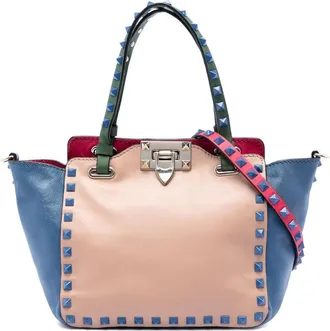 Valentino Pre-owned Valentino Mini Leather Colorblock Rockstud Trapeze Satchel Ladies SVTKNWYQYLM9E0P2