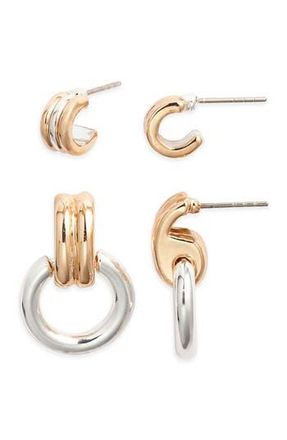 Open Edit 2 Pairs of Hoop Earrings in Gold- Silver at Nordstrom Rack