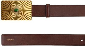 Versace Sunray Buckle Leather Belt in Rosewood Green-Gold 82 at Nordstrom, Size 95