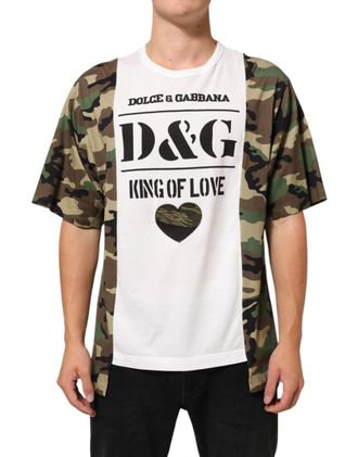 Dolce & Gabbana White Logo Camouflage Crew Neck Men Mens T-shirt