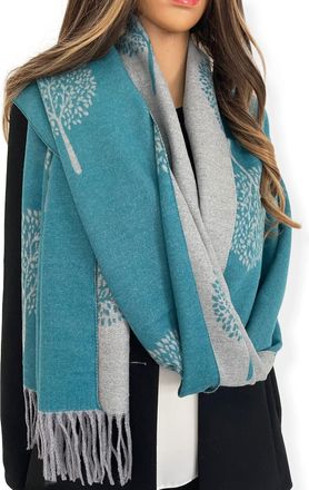 The Accessory Co. Womens Tree of Life Blanket Scarf - Reversible Pashmina Shawl, Winter Wrap, Thick Warm Large Scarf for Ladies (Cashmere: TQ)