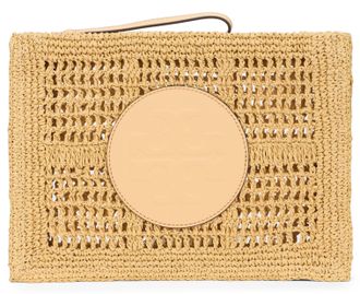 Tory Burch Woven Raffia Crochet Clutch - Beige
