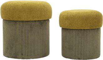 Mauro Ferretti Puff Con Compartimento De Almacenamiento Aspen Verde Set De 2 Piezas Cm &Oslash; 42x44-35x37